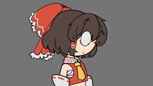a cartoon drawing of a girl wearing a red hat and a yellow tie