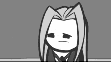 a black and white cartoon of a woman with long hair making an angry face
