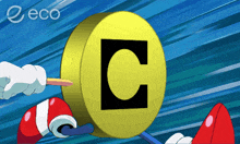 a yellow circle with the letter c on it and the word eco below it