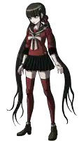 a girl with long black hair is wearing a plaid skirt and knee high socks