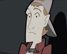 a cartoon of a man with the year 1985 on the bottom right