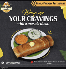 a poster for a family friendly restaurant with a masala dosa