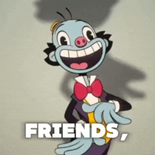 a cartoon character is giving a thumbs down with the words friends written below him