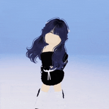 a girl with long black hair is wearing a black top with white stars on it