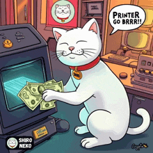 a cartoon of a cat with a tag that says shiro