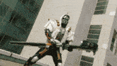 a person in a costume holding a large sword