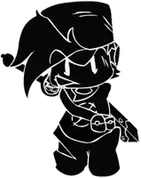 a black and white drawing of a cartoon character with a sword and a belt .