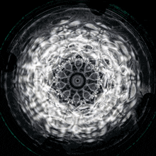 a black and white photo of a circular pattern with a green border