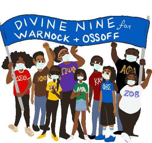Divine Nine Divine Nine For Warnock And Ossoff Sticker - Divine Nine Divine Nine For Warnock And Ossoff Warnock Stickers