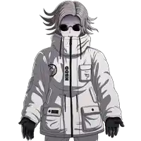 a drawing of a person wearing a white jacket that says hbdd