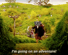 a picture of a man holding a child with the words i 'm going on an adventure