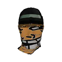 a cartoon of a man wearing a hat and a mask with a big smile on his face .