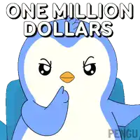 a penguin with one million dollars written on the top