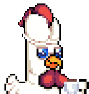 a pixel art illustration of a chicken with glasses