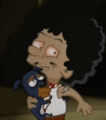 a cartoon character holding a stuffed animal in his arms