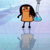 a cartoon character with long hair is holding a beaker