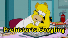 Prehistoric Googling Homer Simpson GIF - Prehistoric Googling Homer Simpson Looking Things Up GIFs