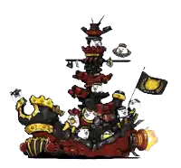 a cartoon drawing of a tower with cats on it and a flag that says ' cats ' on it
