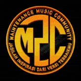 a logo for maintenance music community with a fire in the background