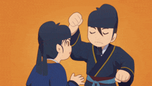 a cartoon drawing of a man slapping another man