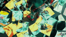 a person 's feet are reflected in a kaleidoscope of images
