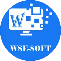 a blue logo for wse-soft with a computer screen