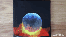 a painting of a planet with the words made in animatica on the bottom