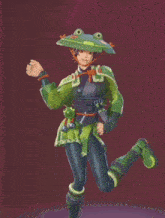 a pixelated image of a witch with a rainbow in the background