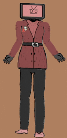 a cartoon drawing of a person with a tv head