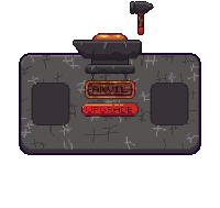 a pixel art illustration of an anvil with a red upgrade sign .