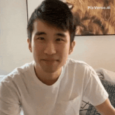 a man in a white shirt with pixverse.ai on the bottom