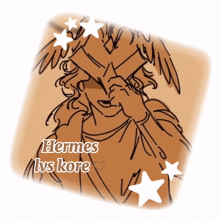 a drawing of hermes lys kore with white stars around it