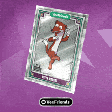 a veefriends witty weasel card with a purple background