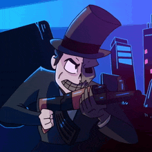 a cartoon character with a top hat and a gun