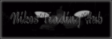 a black and white image of a face with the words nikos trading hub written above it