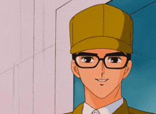 a man wearing glasses and a yellow hat is giving an ok sign