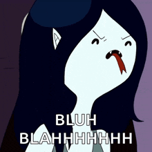 a cartoon character with a bloody tongue and the words bluh blahhhhhh