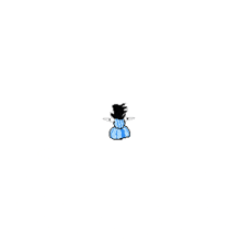 a pixel art drawing of a cartoon character wearing a blue dress .