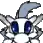 a pixel art drawing of a rabbit with blue eyes and a tail .