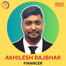 a man in a suit and tie with the name akhilesh rajbhar on the bottom