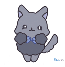 a cartoon drawing of a cat with a blue bow tie