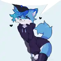 a drawing of a blue furry fox wearing a black hoodie