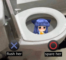 a picture of a girl in a toilet that says " flush her " and " spare her "