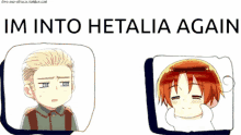 a cartoon of a man and a girl with the words im into hetalia again