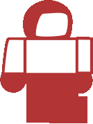 a red and white icon of a person 's head