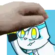 a cartoon cat wearing glasses and a tie is being scratched by a hand .