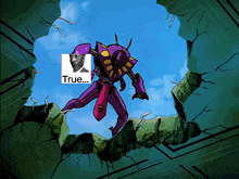 a cartoon of a robot with a picture of a man and the words true on the bottom