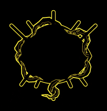 a yellow sign that says a calamity of witches on a black background