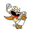 a pixel art of a cartoon character holding a phone .