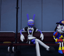 a cartoon character with a hat that says ' sonic ' on it is sitting on a bench